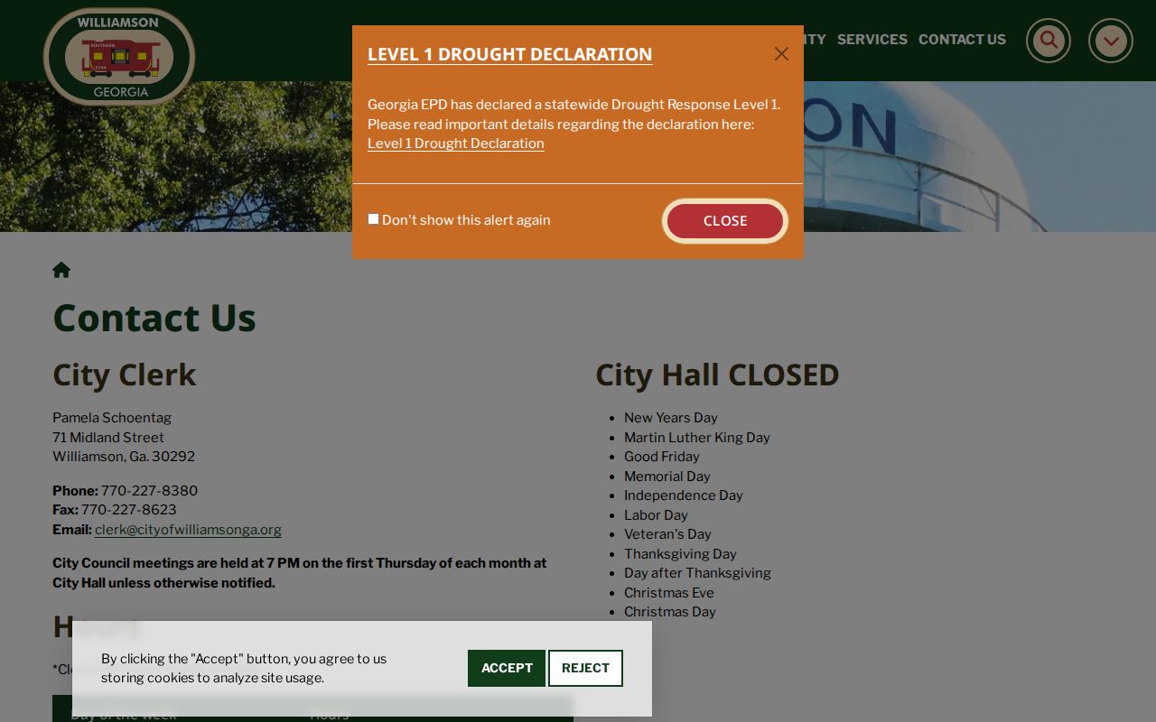 Williamson warrant search City Hall contact route